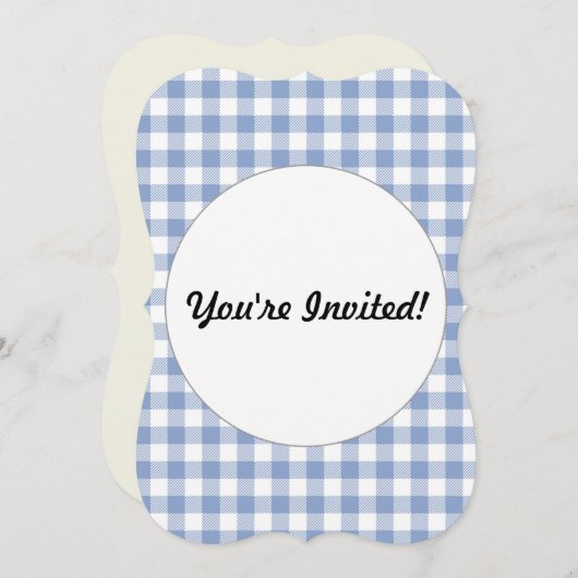 Überprüftes blaues Gingham-Classic-Muster Einladung (Vorne/Hinten)