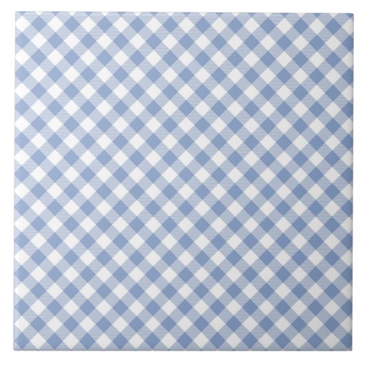 Überprüftes blaues Gingham-Classic-Muster Fliese (Vorderseite)