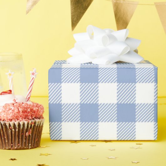 Überprüftes blaues Gingham-Classic-Muster Geschenkpapier (Geburtstagsparty)