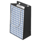 Überprüftes blaues Gingham-Classic-Muster Kleine Geschenktüte (Rückseite Schrägansicht)