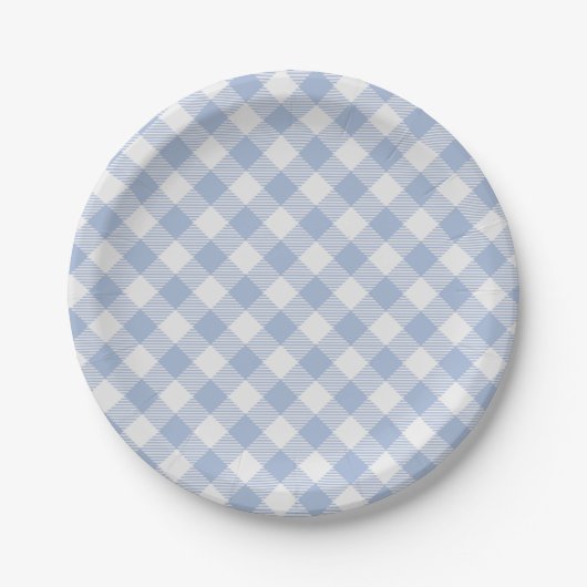 Überprüftes blaues Gingham-Classic-Muster Pappteller (Vorderseite)