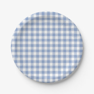 Überprüftes blaues Gingham-Classic-Muster Pappteller