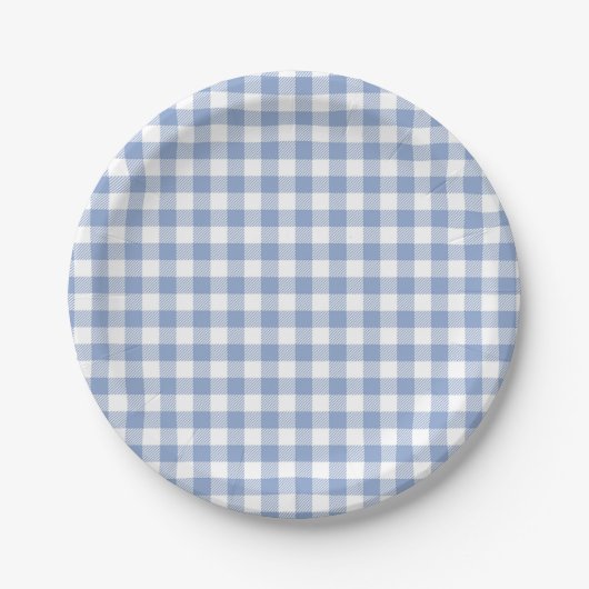 Überprüftes blaues Gingham-Classic-Muster Pappteller (Vorderseite)