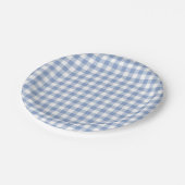 Überprüftes blaues Gingham-Classic-Muster Pappteller (Schrägansicht)