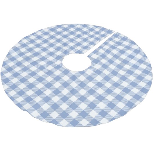 Überprüftes blaues Gingham-Classic-Muster Polyester Weihnachtsbaumdecke (Schrägansicht)