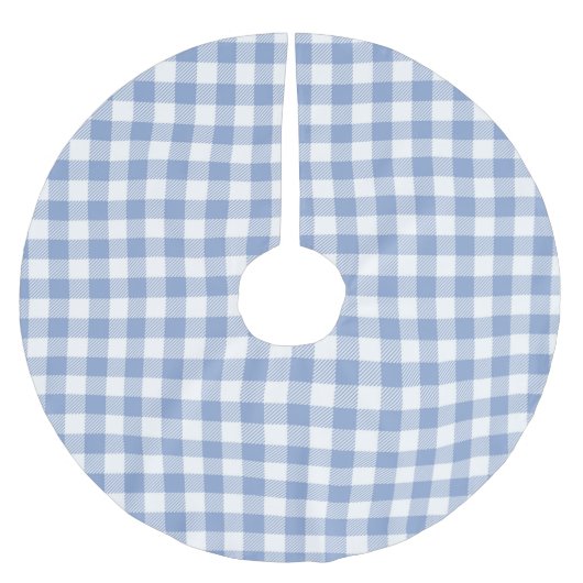 Überprüftes blaues Gingham-Classic-Muster Polyester Weihnachtsbaumdecke (Vorderseite)