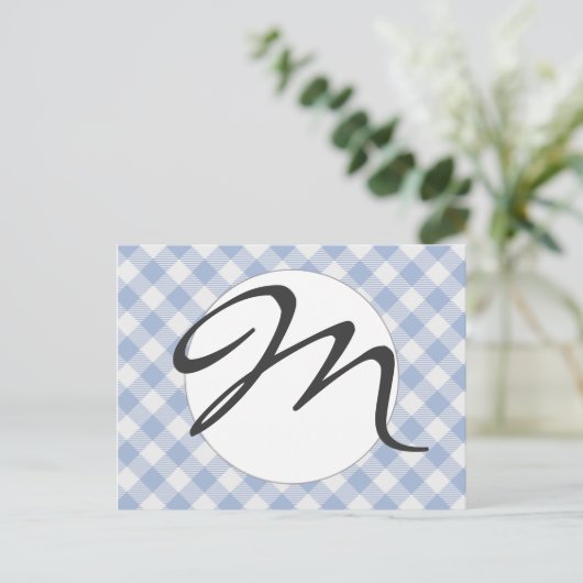 Überprüftes blaues Gingham-Classic-Muster Postkarte (Stehend Vorderseite)