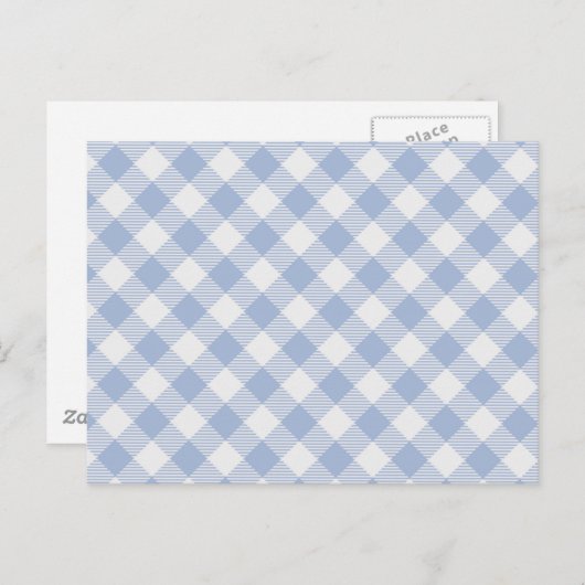 Überprüftes blaues Gingham-Classic-Muster Postkarte (Vorne/Hinten)