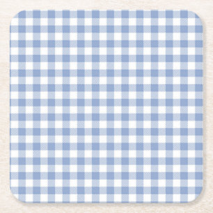 Überprüftes blaues Gingham-Classic-Muster Rechteckiger Pappuntersetzer