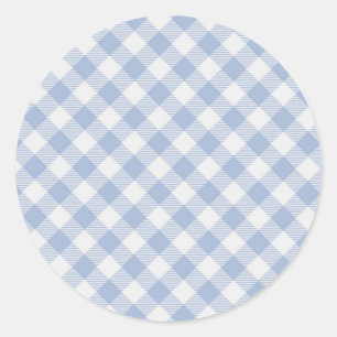 Überprüftes blaues Gingham-Classic-Muster Runder Aufkleber