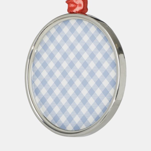 Überprüftes blaues Gingham-Classic-Muster Silbernes Ornament (Links)