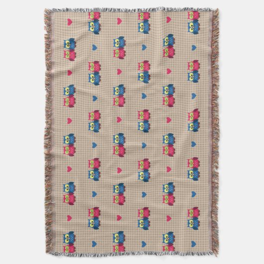 Überprüftes Muster mit Liebeeulen Decke (Vorderseite Vertikal)