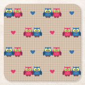 Überprüftes Muster mit Liebeeulen Rechteckiger Pappuntersetzer (Vorderseite)