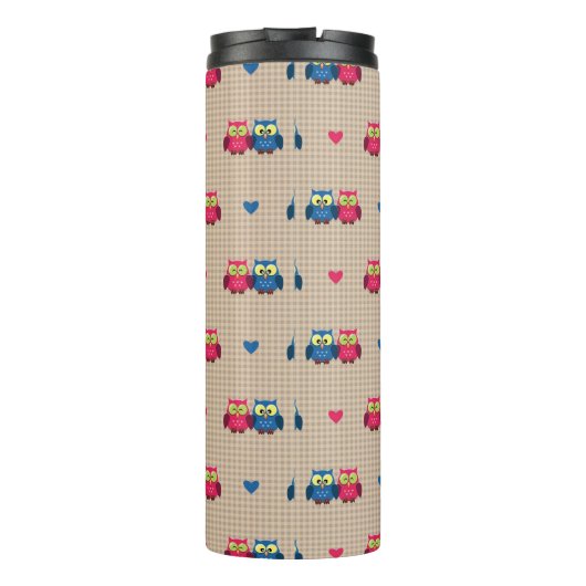 Überprüftes Muster mit Liebeeulen Thermosbecher (Rückseite)