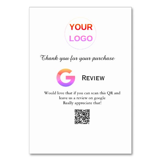Überprüfung des Unternehmenslogos durch Google Prü Tischnummer (Vorderseite)