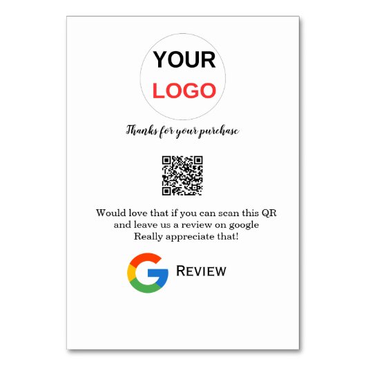 Überprüfung des Unternehmenslogos durch Google Prü Tischnummer (Vorderseite)