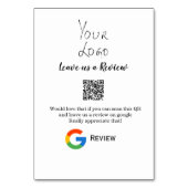 Überprüfung des Unternehmenslogos durch Google Prü Tischnummer (Rückseite)