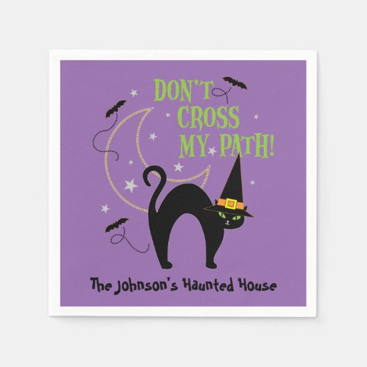 Überquere nicht mein Halloween-Katzenjammer Lila Serviette (Vorderseite)