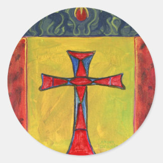 Überqueren Sie die Schlange Mittelalterliches Kreu Runder Aufkleber