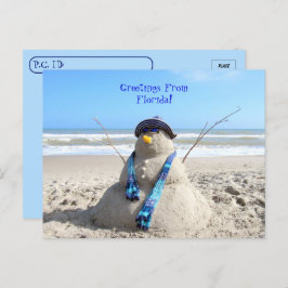 Überqueren von Gruben aus Florida Beach Snowman Postkarte