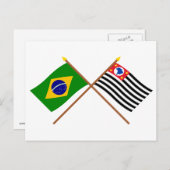 Überquerte Flaggen Brasiliens und São Paulo Postkarte (Vorne/Hinten)
