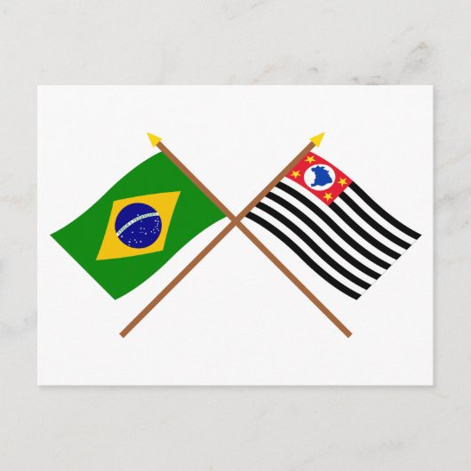 Überquerte Flaggen Brasiliens und São Paulo Postkarte (Vorderseite)