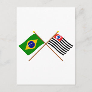 Überquerte Flaggen Brasiliens und São Paulo Postkarte