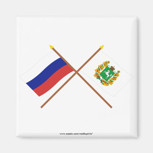 Überquerte Flaggen Russlands und des Gebiets Tomsk Magnet (Vorne)