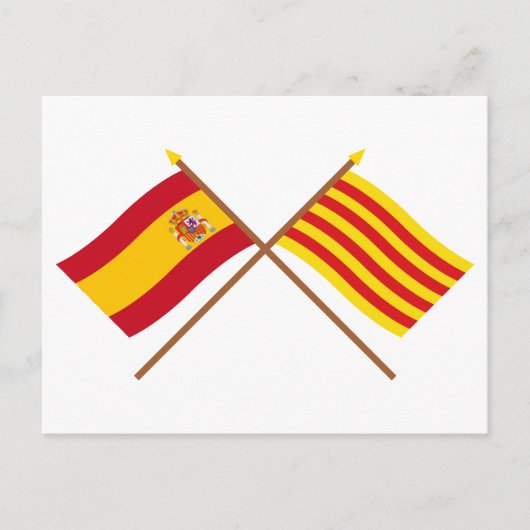 Überquerte Flaggen Spaniens und Kataloniens Postkarte (Vorderseite)