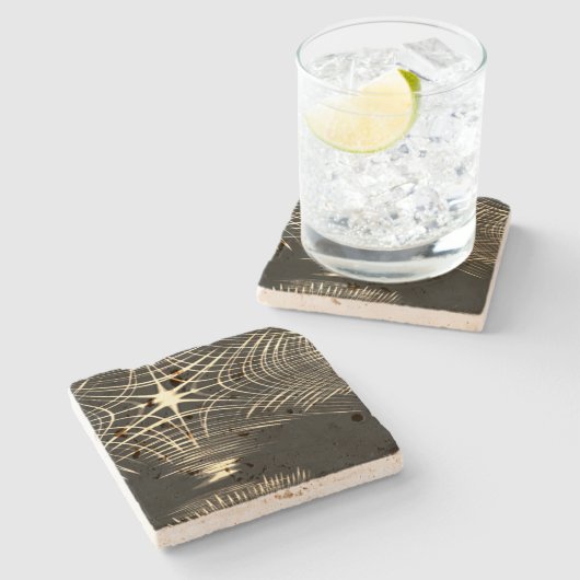 Überquerte Khaki-Linien, die sich in Welle wiederh Steinuntersetzer (Seitenansicht)