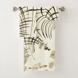 Überquerte, nusenbraune Spuren, heller Hintergrund Badhandtuch Set