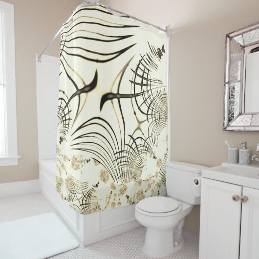 Überquerte, nusenbraune Spuren, heller Hintergrund Duschvorhang (Beispiel)