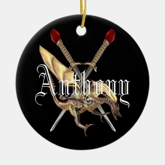 Überquerte Schwerter mit Drachen Personalisiert Keramik Ornament (Vorne)