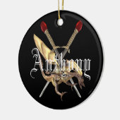 Überquerte Schwerter mit Drachen Personalisiert Keramik Ornament (Links)