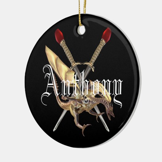 Überquerte Schwerter mit Drachen Personalisiert Keramik Ornament (Links)
