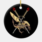 Überquerte Schwerter mit Drachen Personalisiert Keramik Ornament (Hinten)
