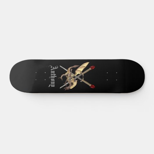 Überquerte Schwerter mit Drachen Personalisiert Skateboard (Horizontal)