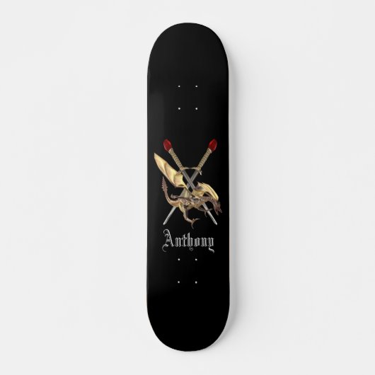 Überquerte Schwerter mit Drachen Personalisiert Skateboard (Vorne)