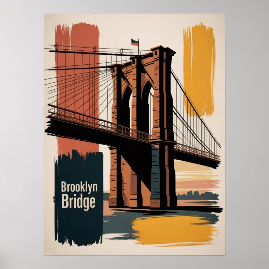 Überquerung der Brooklyn Bridge bei Sonnenuntergan Poster (Vorne)