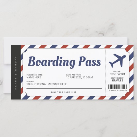 Überraschen Boarding Pass Flugzeug Geschenkkarte (Vorderseite)