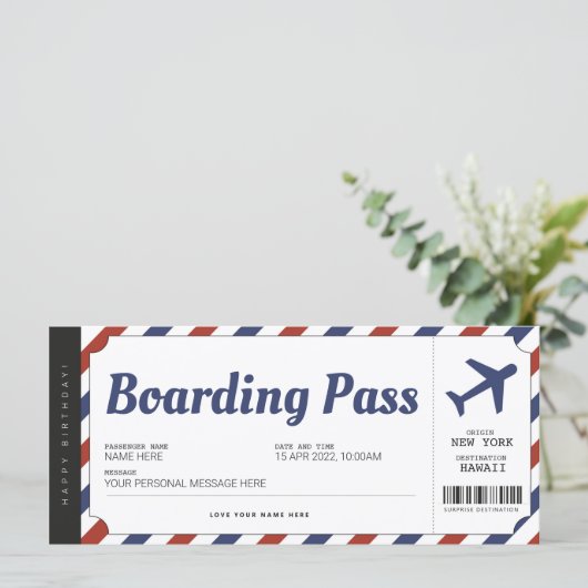 Überraschen Boarding Pass Flugzeug Geschenkkarte (Stehend Vorderseite)