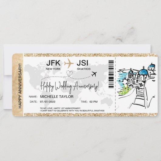 Überraschen Boarding Pass Ticket Griechenland Skia Einladung (Vorderseite)