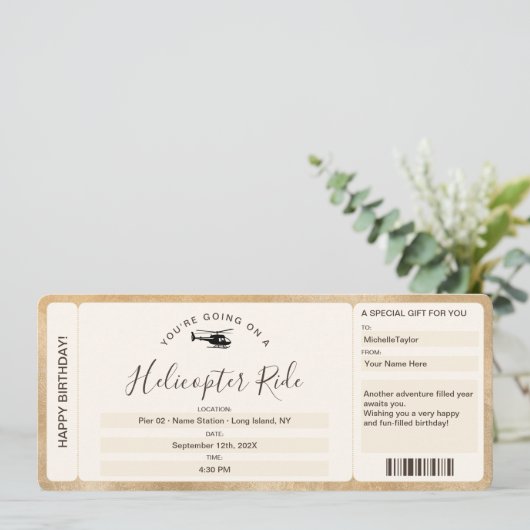 Überraschen Boarding Pass Ticket Hubschrauberfahrt Einladung (Stehend Vorderseite)