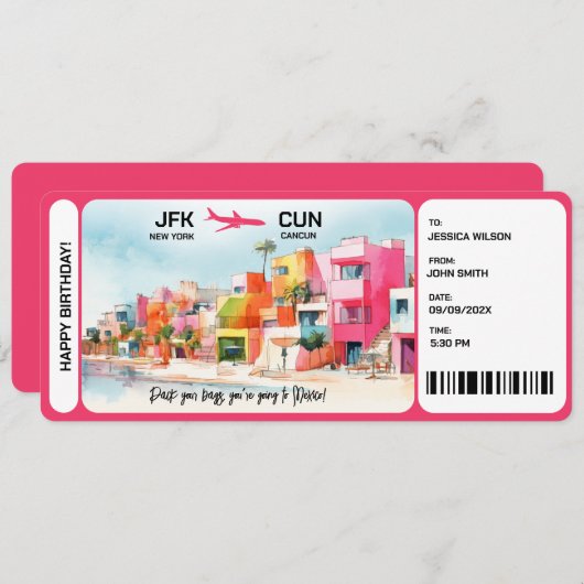 Überraschen Boarding Pass Ticket Mexiko Einladung (Vorne/Hinten)