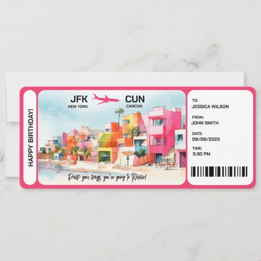 Überraschen Boarding Pass Ticket Mexiko Einladung (Vorderseite)
