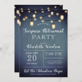 Überraschen Ruhestand Party String Lights Blau Einladung (Vorne/Hinten)