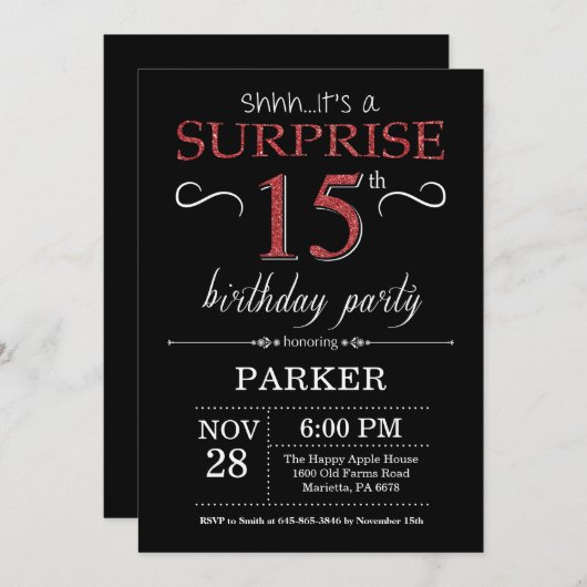 Überraschen Sie 15. Einladung (Vorne/Hinten)
