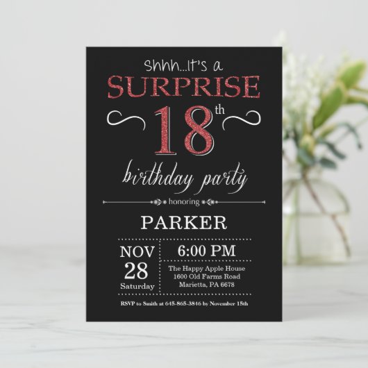 Überraschen Sie 18. Einladung (Stehend Vorderseite)