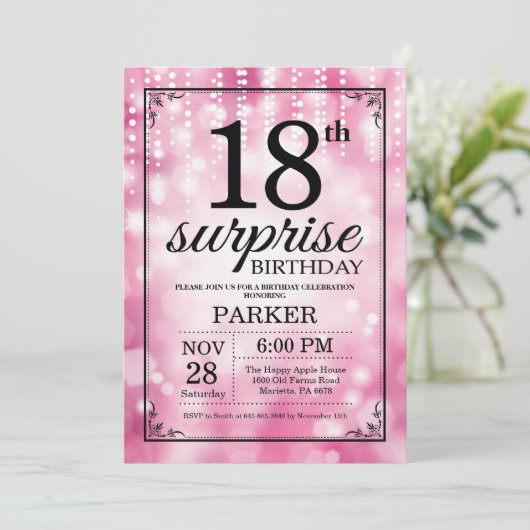 Überraschen Sie 18. Einladung (Stehend Vorderseite)