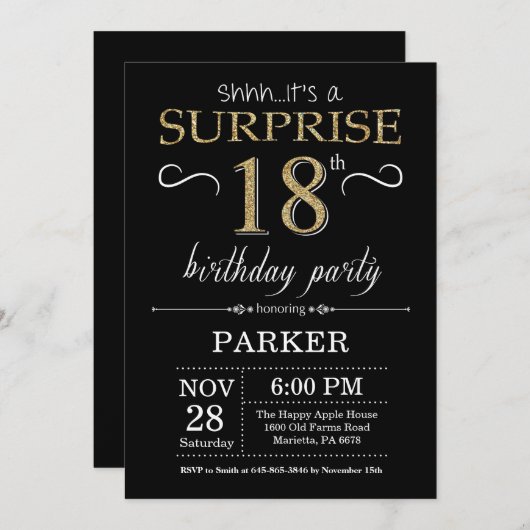 Überraschen Sie 18. Einladung (Vorne/Hinten)
